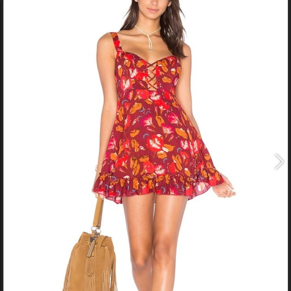 Free People Dresses & Skirts - Free People Floral Red Lattice Lovers Mini Dress❤️